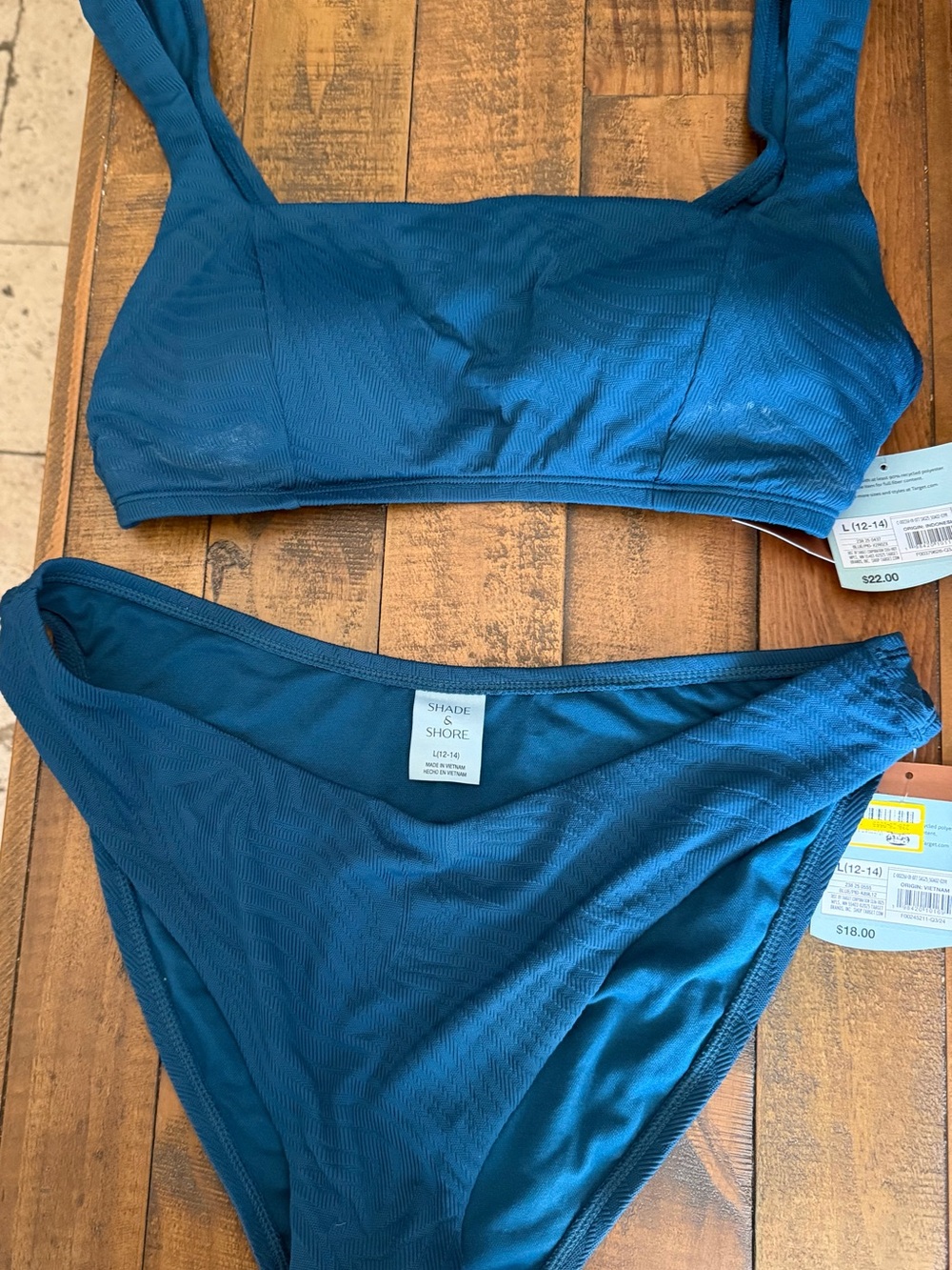 Shade & Shore Deep Teal Ribbed Two-Piece Swim Set